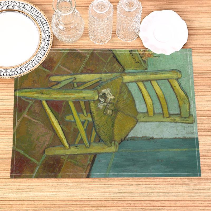Van Gogh Painting Print Linen Dining Table Mats Kitchen Placemat 30X45cm Coasters Pads Bowl Cup Mat