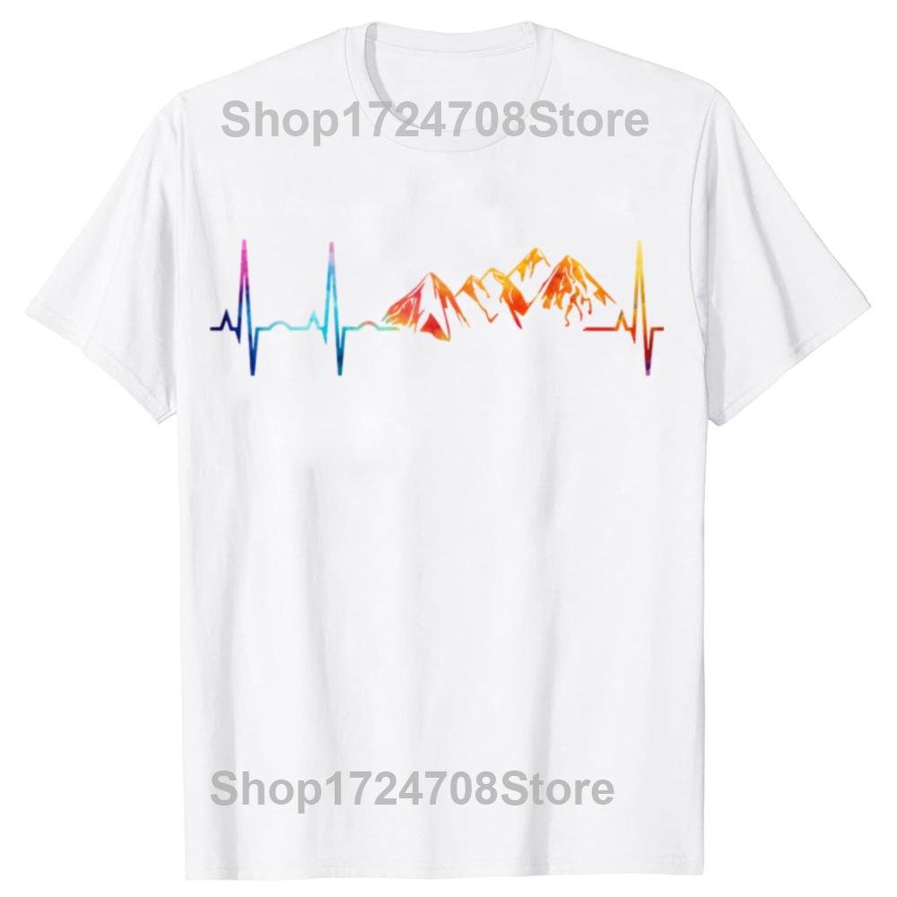 Funny Mountain Heartbeat Pulse Line Tshirts Men Womens Fashion Casual Tshirt 100 Cotton Loose Climbing Hiking T Shirt