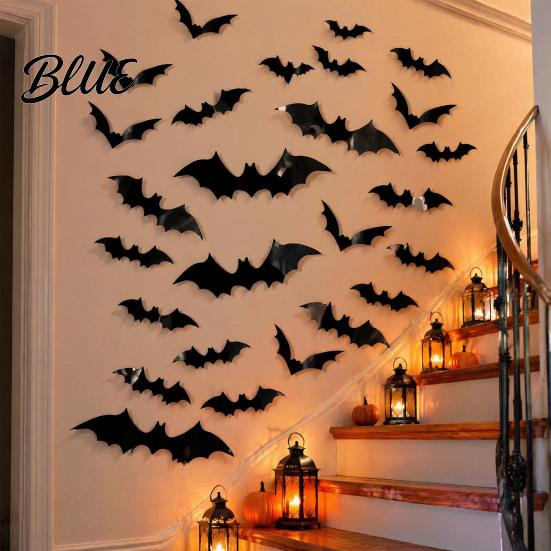 Halloween Gift for Friends 3D Bats Wall Decor Black Bat Stickers Waterproof Plastic Decals Scary DIY Room Decal Indoor Party Supplies Decorative