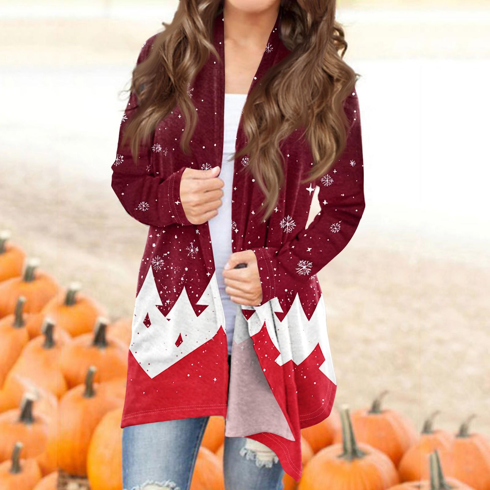 

Жіноче модне повсякденне пальто з кардиганом середньої довжини з принтом XXXL винний