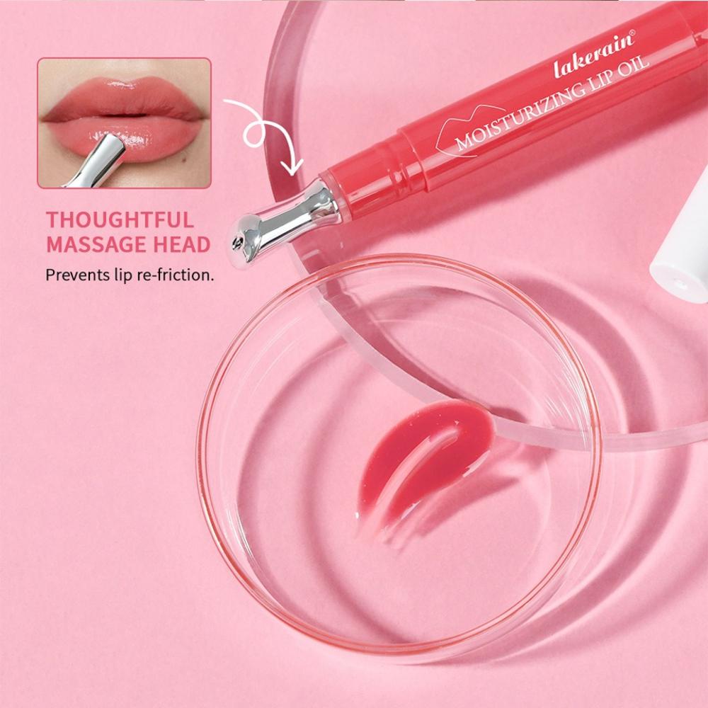 Lakerain Moisturizing Lip Oil with Massage Metal Applicator, Hydrating Glossy Lip Essence, Long Lasting Nourishing Lip Care for Dry Chapped Lips