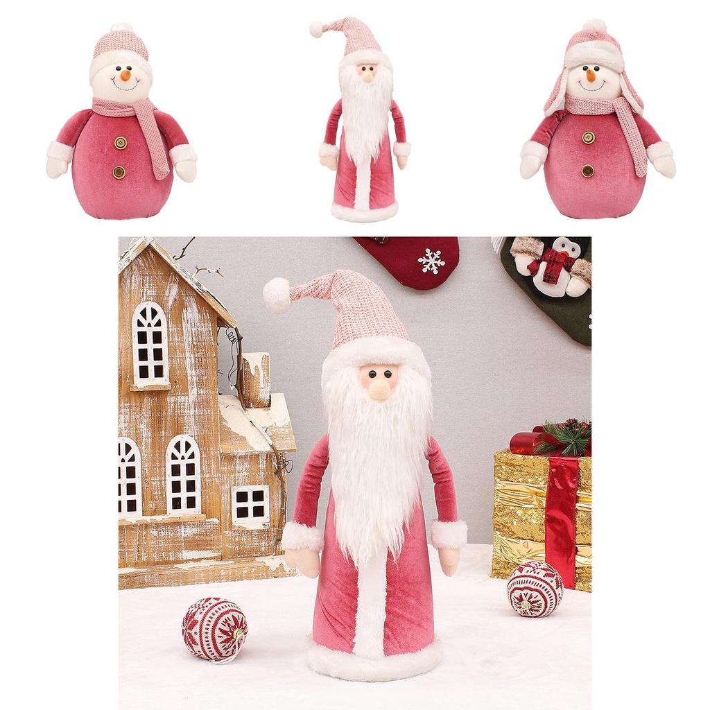 Soft And Cozy Christmas Pink Knitted Hat Snowman Stuffed Doll