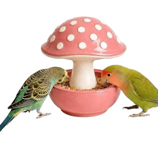 Jijijing Mushroom Bird Feeding Bowl, No Mess Pet Cage Feeder, Covered Food or Water Bowl for Small Animals Budgie Cockatiel Hamster