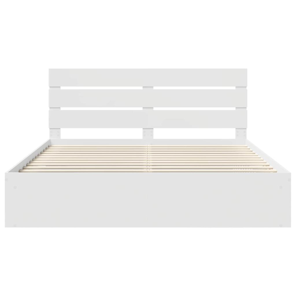 Bed Frame with Headboard White 200 X 200 Cm Solid Pine Wood