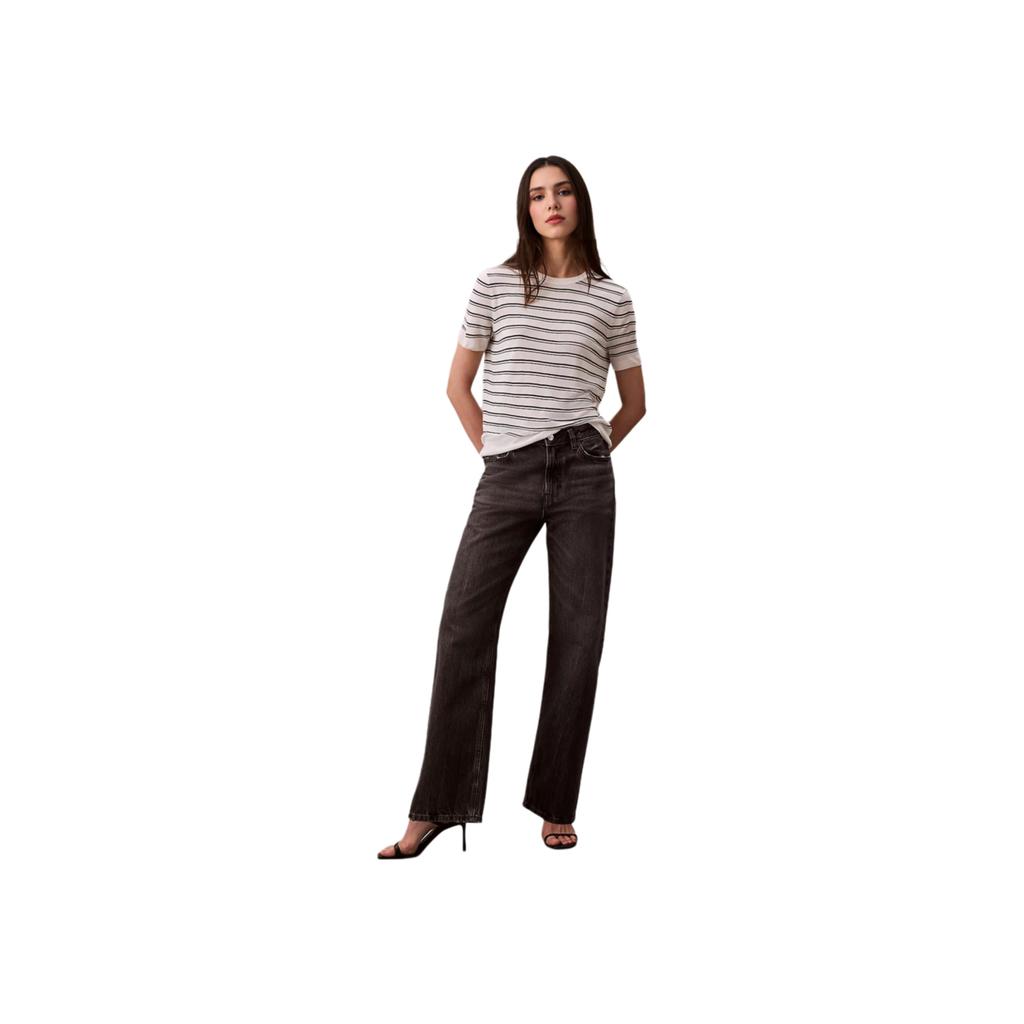 Calvin Klein Casual Comfortable Striped Short Sleeve Sweater Women Sweater 44C344G-YAS