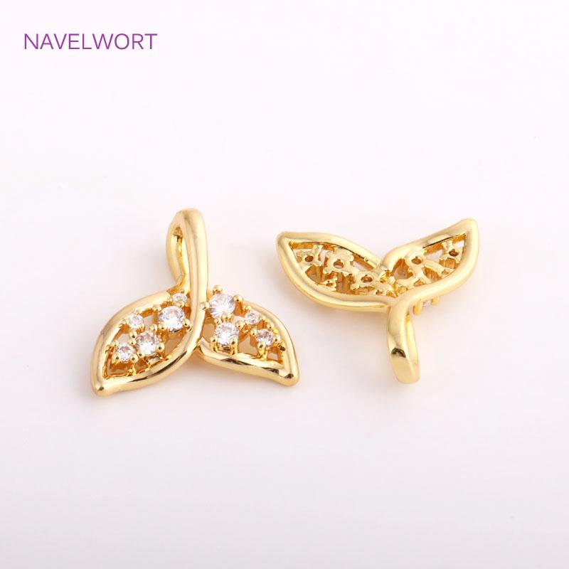 Trendy Inlaid Zircon Hollow Fishtail Pendants For Necklace Making Fittings Brass Metal Gold Color Fishtail Charms Wholesale