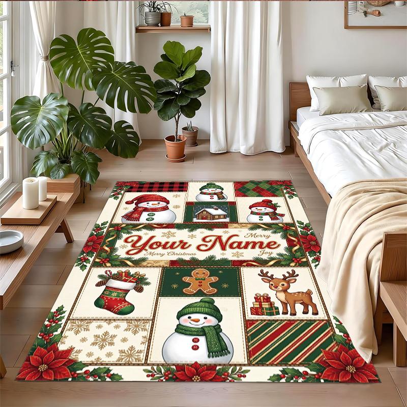 Christmas Custom Name Printed Square Area Rug Soft Non Slip Floor Carpet For Bedroom Holiday Gift