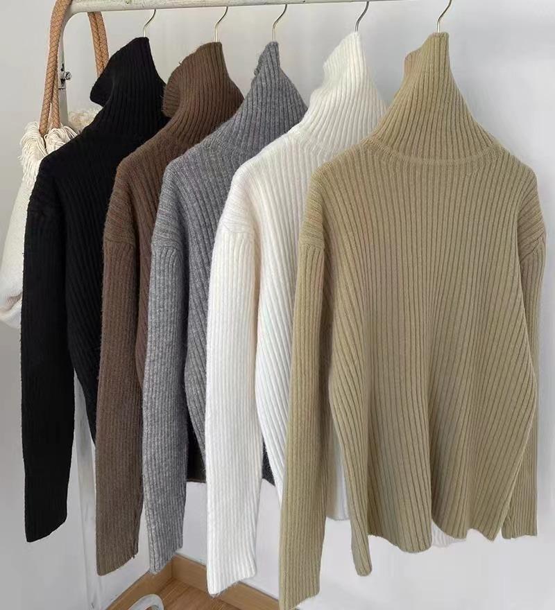 

Модный повседневный теплый вязаный свитер с длинным рукавом для женщин, осенняя и зимняя одежда, элегантные однотонные водолазки, трикотаж для офисных женщин 25014 One Size красный