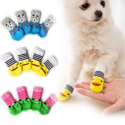 Cute Puppy Dog Knit Socks Small Dog Cotton Non-Slip Socks Pet Cat Shoes For Autumn Winter Indoor Wear Slip On Paw Protector 4pcs