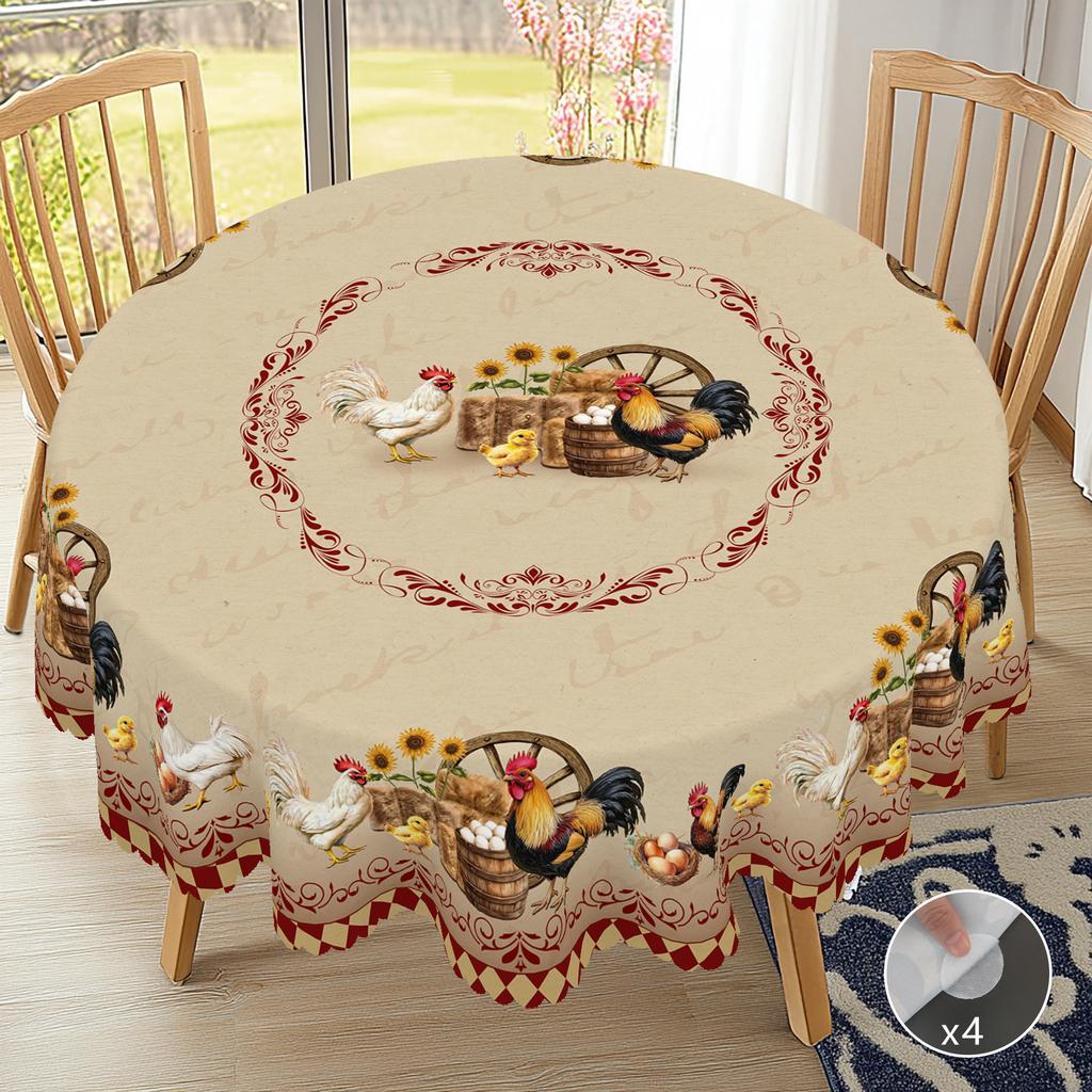 1 Stück Retro Bauernhaus Runde und Rechteckige Tischdecken, Verschiedene Größen, Hahn, Blumenmuster, Ostern, Frühling und Sommer, Tischdecken für Kitc