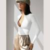 European Style Knit Bodysuit With Zipper Short Pants For Streetwear Fashion Women