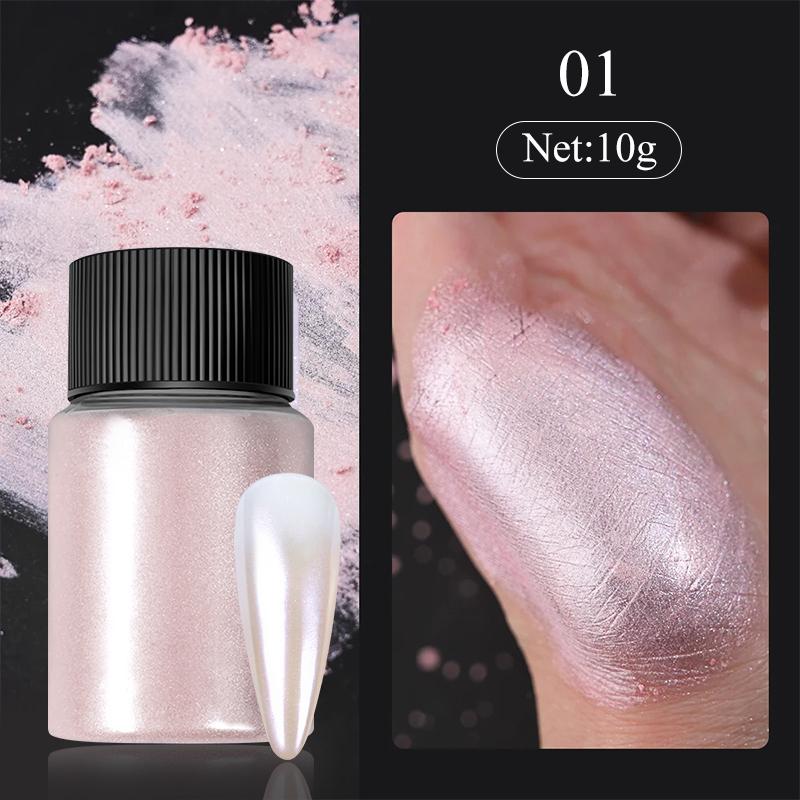 1Bottle White Chrome Pearl Nail Powder Shine Glitter Shell Auroras Nail Dust Mirror Effect Pigment Manicure Nail Art Decoration