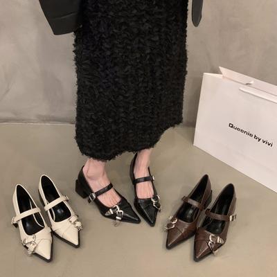 Temperamento francés tacones altos puntiagudos zapatos individuales negros zapatos de mujer 2025 nuevo primavera y otoño invierno Mary Jane zapatos pequeños de cuero