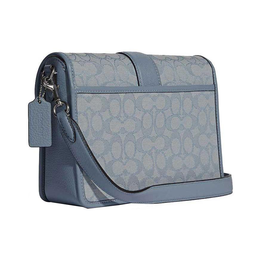 Coach Lonnie 25 Chambray Light Color Floral Print Fabric With Leather Shoulder Crossbody Bag Medium Women bags Fog-Blue Morandi C8307-SVS9X
