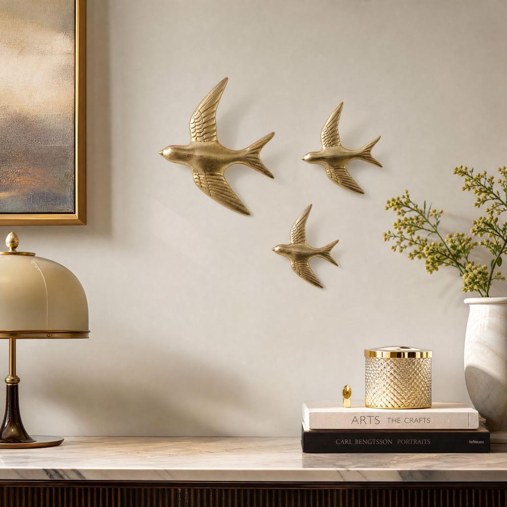 Gold Swallow Wall 3D Flying Bird Hanging Wall Decor for Living Room Entryway