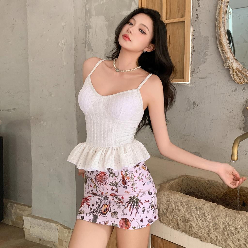 Korean Ins Fashion New Swimsuit Female Conservative High Waist Skirt Small Chest Gathering Summer Hot Spring Swimsuit