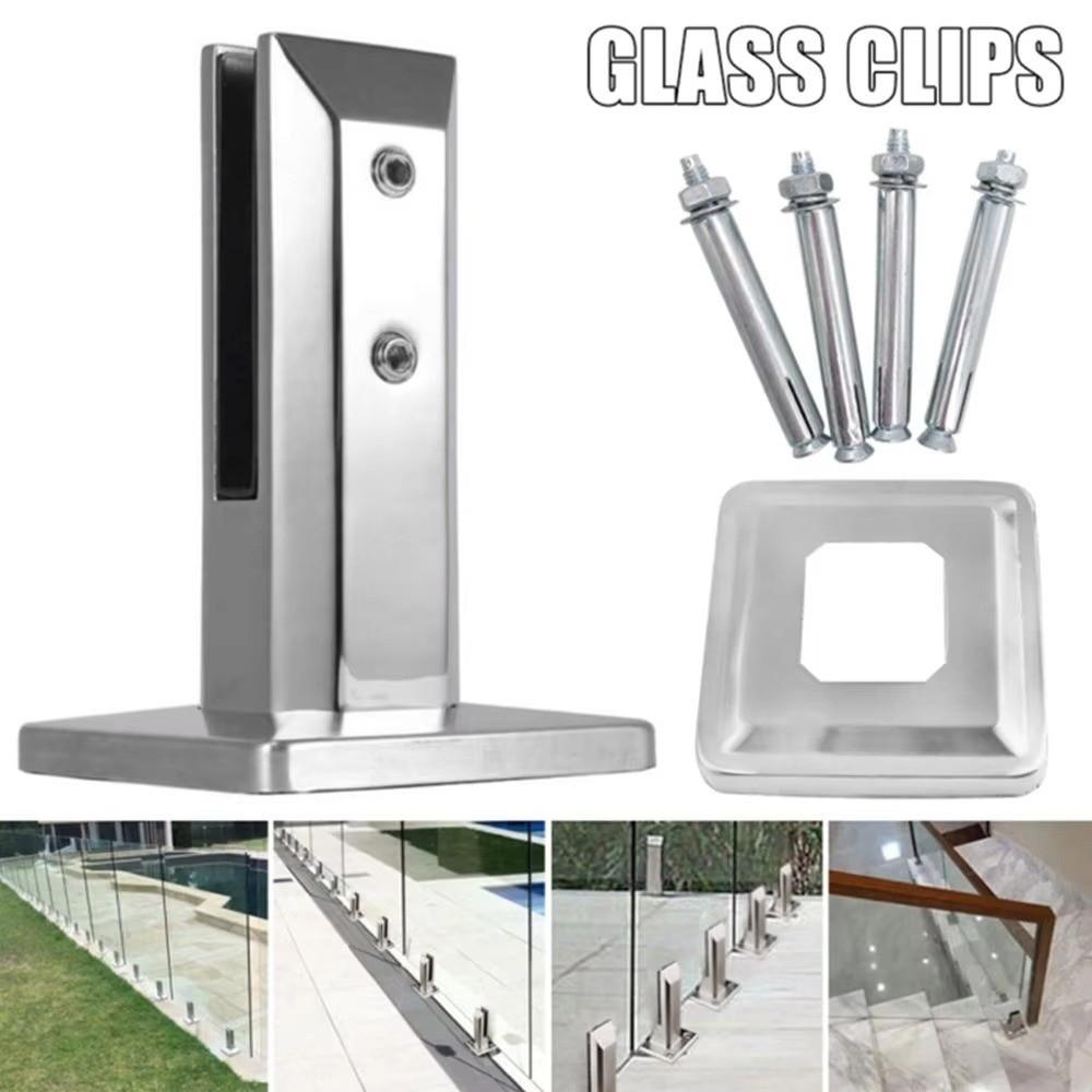 

Multifunctional Stainless Steel Fence Clamp Railing Floor Stand No punching Glass Panel Pool Fence Staircase Bracket Black