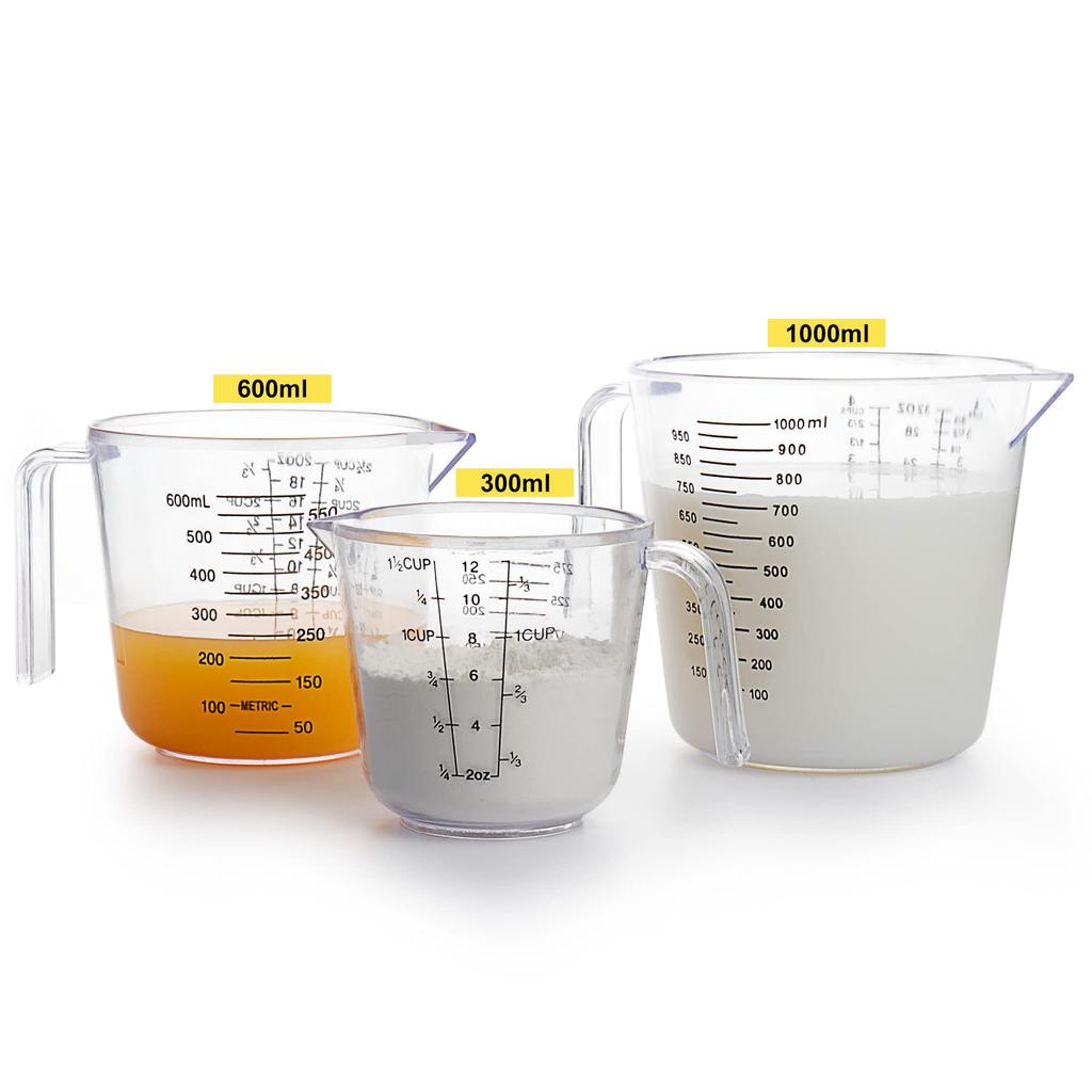 Transparent plastic measuring cup set 300ml 600ml 1000mL 3PCS