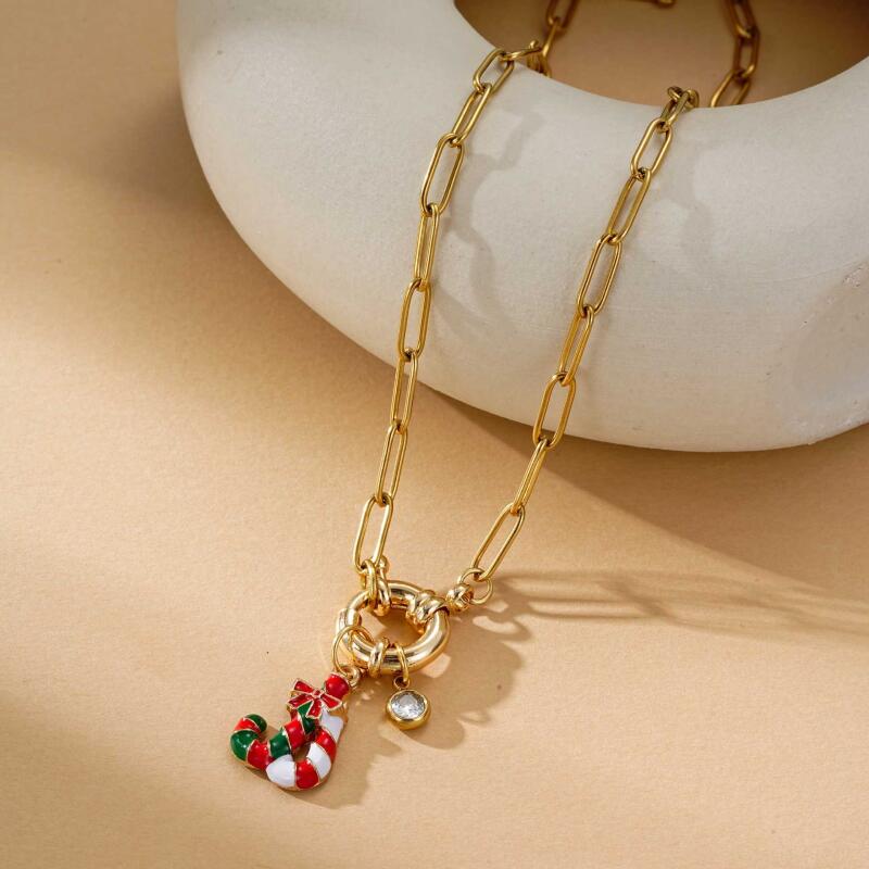 Christmas Stainless Steel Necklace Set - Santa Reindeer Snowman Pendants Lobster Clasp Adjustable Festive Jewelry Gift