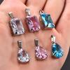 Colorful Natural Stone Stainless Steel Clear Zircon Pendant for DIY Necklace Chain Charms Party Metal Jewelry Making Accessories