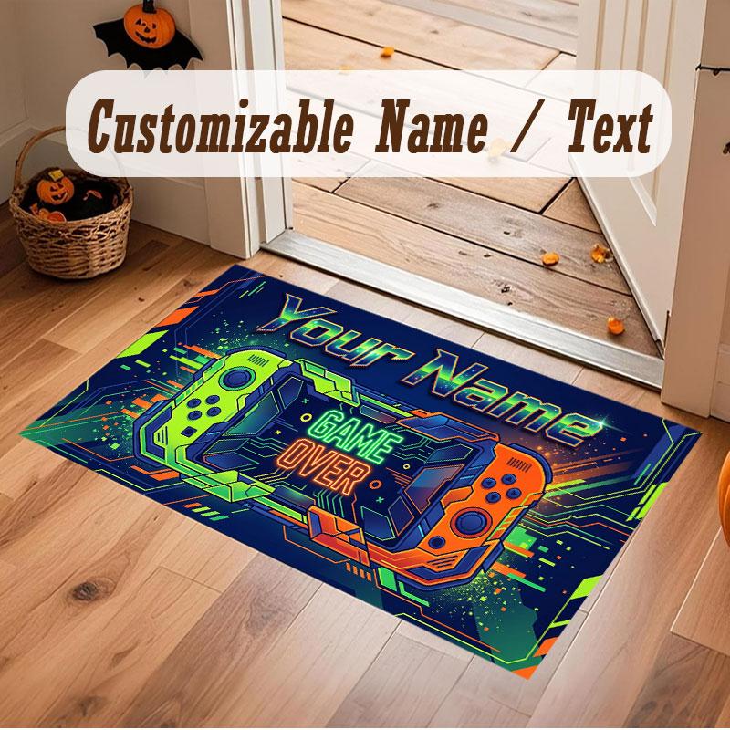 Spielcontroller-Thema Kristall-Samt Bodenläufer Personalisierter Benutzerdefinierter Name Text Warmer Teppich Heimdekoration