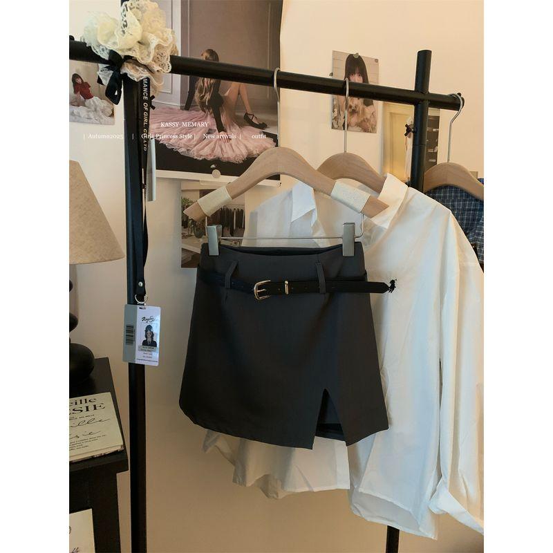 

Kumikumi Minimalist Temperament High Waist Suit Skirt Skirt Women s Autumn Easiest for Match High Waist Anti-Exposure Bodycon Dress Gray L