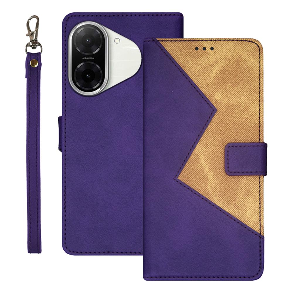 

IDEWEI For Xiaomi Redmi A5 4G (171.7mm)/Poco C71 4G Case Card Slots Splicing Color Leather Phone Cover with Wrist Strap Purple