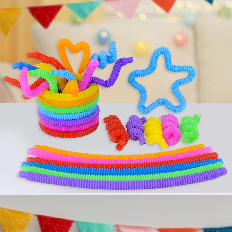 8-32pcs Pop Tubes Sensory Fidget Toys Stress Anxiety Relief Squeeze Toy Toddlers Stretch Tube Kids Birthday Party Favors Gifts