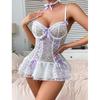 Womens Cute Girl Roleplay Uniform Sheer Mesh Puff Skirt Lingerie Set Lace Trim Sexy Nightwear