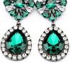 Vintage Lady Green Rhinestone Flower Teardrop Statement Dangle Stud Earrings