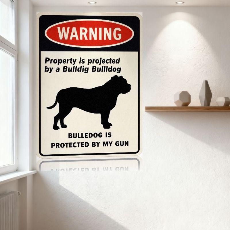 Bulldogge Warnung Metallschild - Blechschild im Vintage-Stil für Heimbar Wanddekoration, 8x12 Zoll, Schwarz Weiß Rot Farbschema