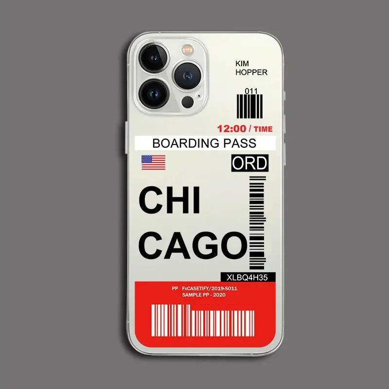 Funny World City Tourist Ticket Label Phone Case for iPhone 16 15 14 Pro Max Plus Dustproof Non-Slip Transparent Cover Fundas