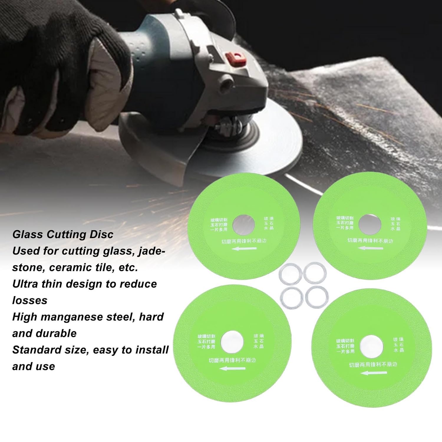 

Garosa 4Pcs Glass Cutting Discs for Angle Grinder 4 Inch High Manganese Steel Saw Blade Cutting Wheel Thin Saw Blade Wheel for Ceramic Jadestone Wine