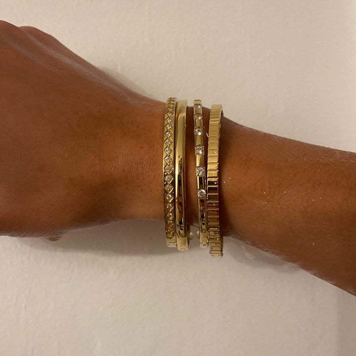European and American 18K Gold-Plated Titanium Steel Stacking Bracelets with Zircon Detail