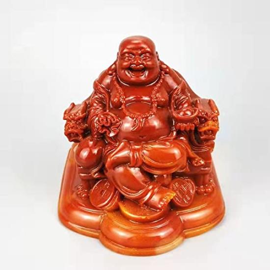 

Miniature Seven Lucky Gods Hotei Figurine, Natural Shoushan Hibiscus Stone, Buddha Statue, Wealth Luck Amulet (9cm high x 8cm wide)