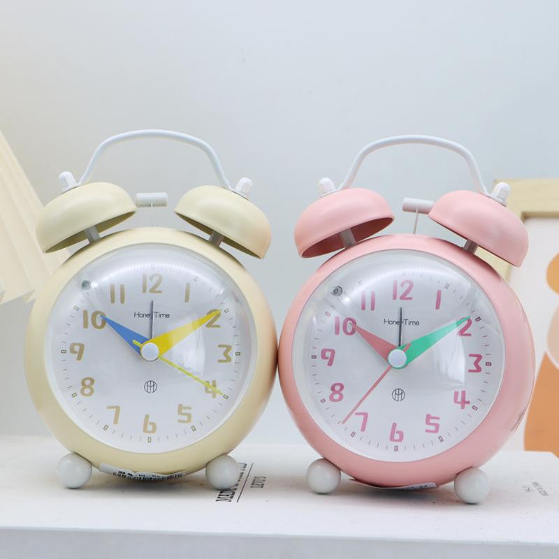 Extra Large Ringtone Retro Round Convex Ring Alarm Clock Children's Student Home Bedside Silent Sweep Second Night Light Clock