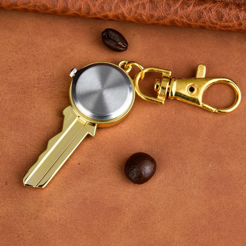 Key Shaped Mini Quartz Watch with Portable Keychain Clear Dial Compact Bag Pendant Great Gift for High School College Students