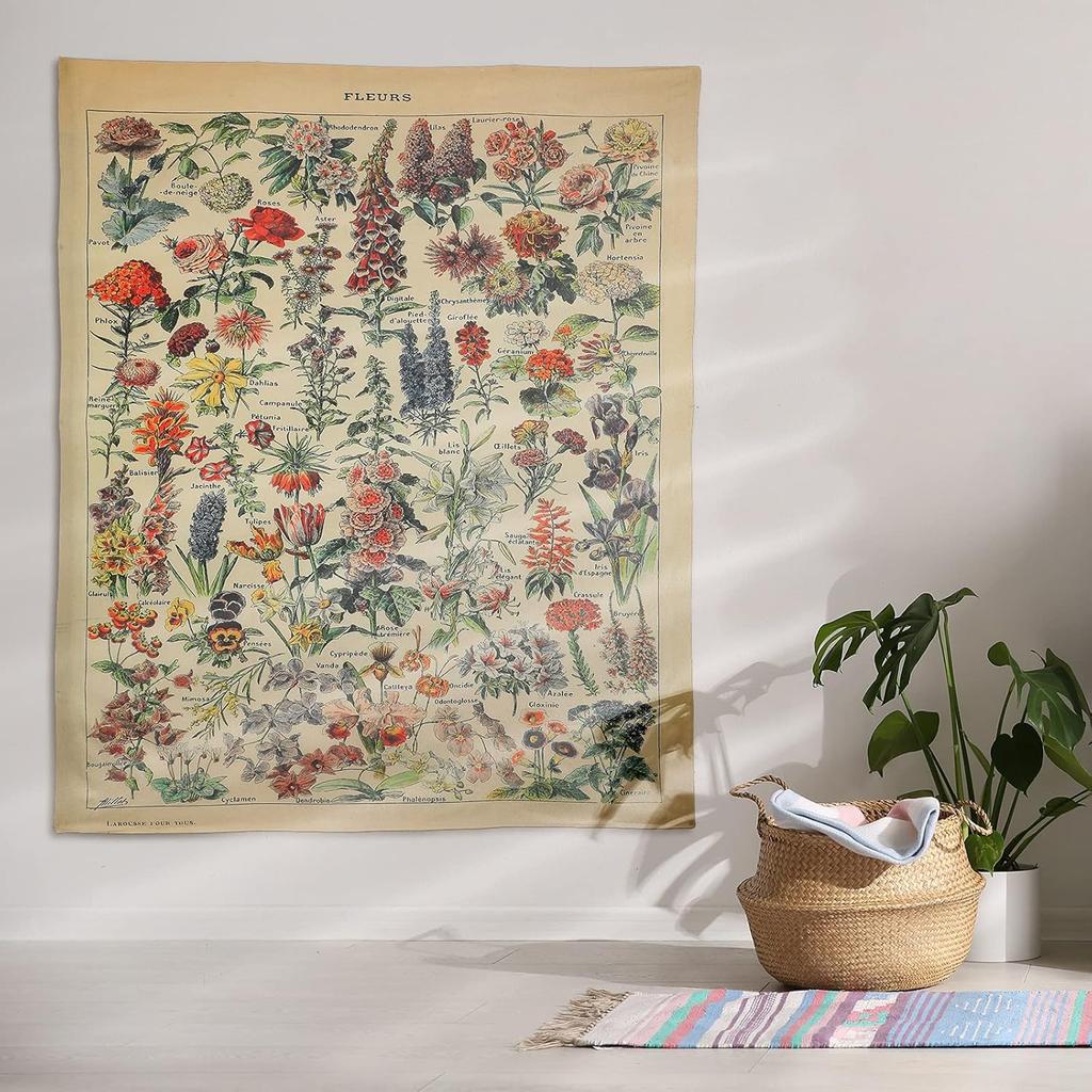 Mixweer Vintage Wildflower Vertical Tapestry for Bedroom Colorful Wall Hanging Aesthetic Wall Art For Room Decor, 51.2 x 59.1 Inch (Flower Pattern)