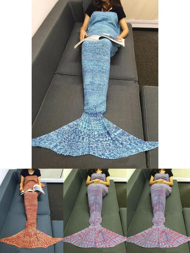 Mermaid Tail Knit Blanket With Lightweight Acrylic For Gift And Relaxation Use