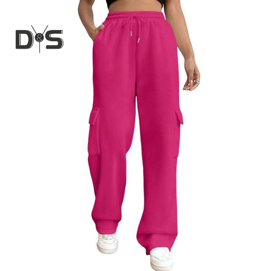 

Женские брюки-карго с эластичной талией, регулируемые на шнурке, прямые, широкие брюки, однотонные, спортивные, длинные брюки XL розы красного