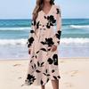 Women's Casual Fashion Floral Print V-neck Long Sleeve Waist Long Dress