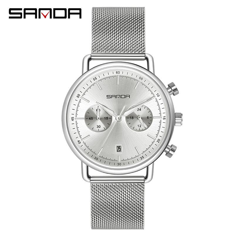 Sanda Men's Fashion Quartz Watch with Date, Three Hands, and Nail Scale