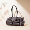Motorcycle Style Multiple Pockets Design Large Tote Glossy Split Cow Leather Women Handbag Vintage Shoulder Bag Long Handle