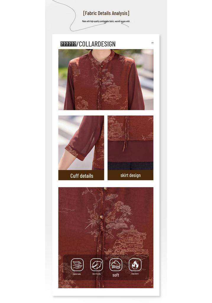 Chinese Style Summer Shirt & Loose Pants Set for Older Women