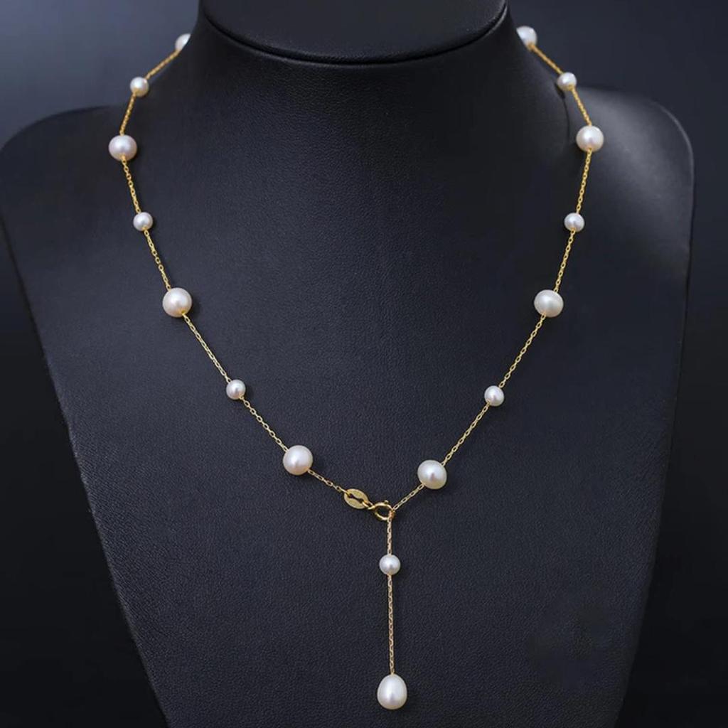 Silver Freshwater Pearl Necklace, Chain Necklace, Neck Accessories