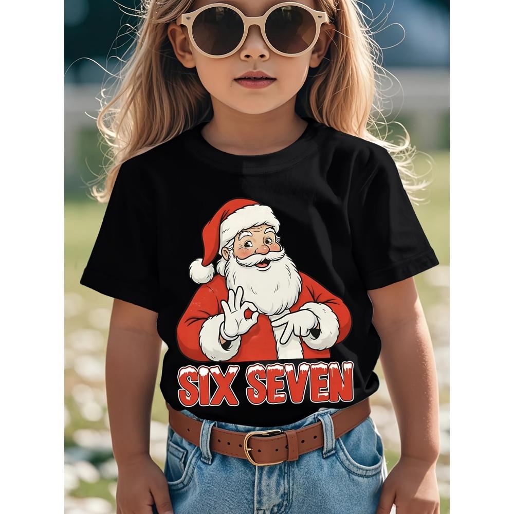 Kinderkleding Grappige Kerst 67 Meme Grafische Print T-shirt Casual Ronde Hals Korte Mouw Sneldrogende T-shirts voor Kinderen