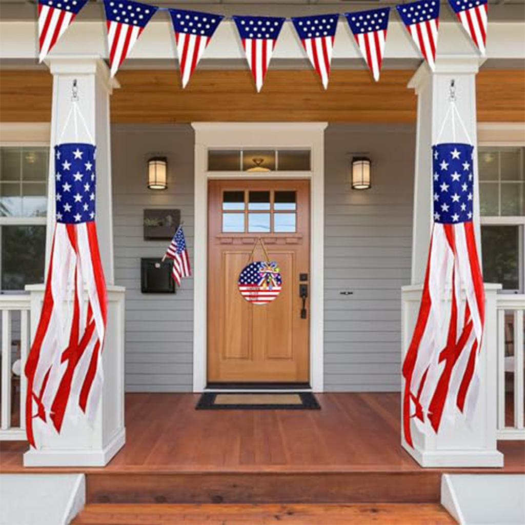 Hanging Windsock Banner with LED Light 30cm and 70cm Length Outdoor Fabric Cylinder Flag for Garden Yard Porch Decor