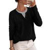 Women's Casual Long Sleeve Neck Color Block Ribbed Loose Fit Top