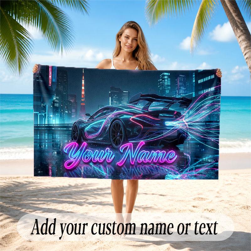 Neon Abstract Theme Beach Towel Personalized Custom Name & Text Soft Quick Dry Beach Towel for Swimming Travel