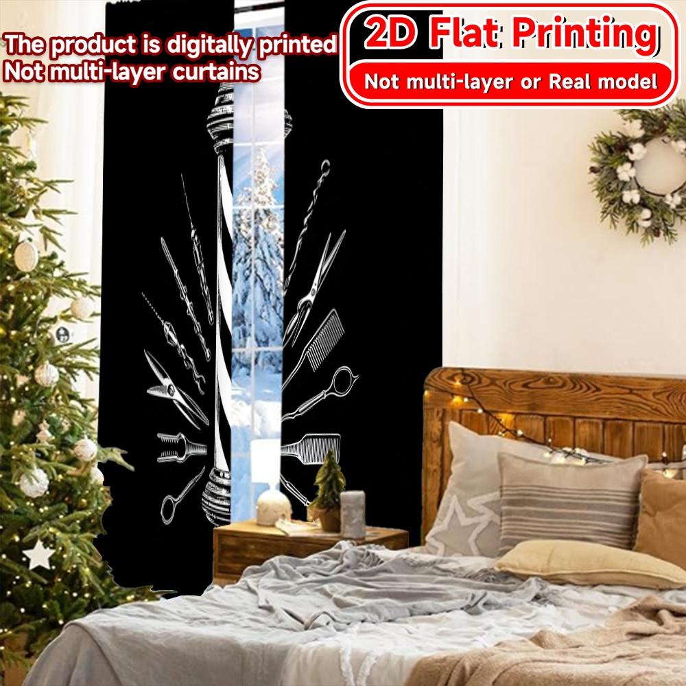 2D FLAT PRINTING 2pcs Curtains (Without Rod) Barber Tools and Pole Design Modern Fashionable Curtainments During the Saint
